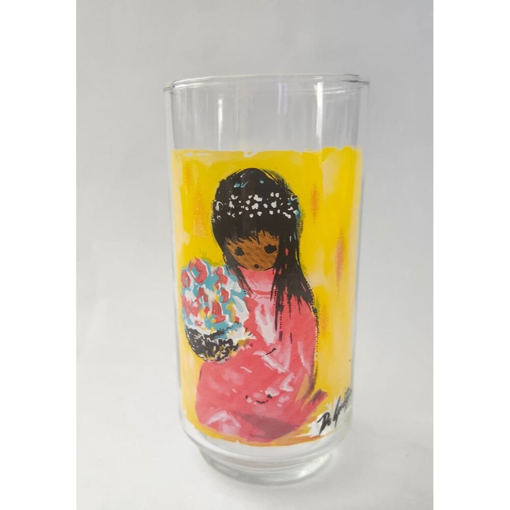 Art Glass Tumbler Flower Girl 16oz Trd De Grazia